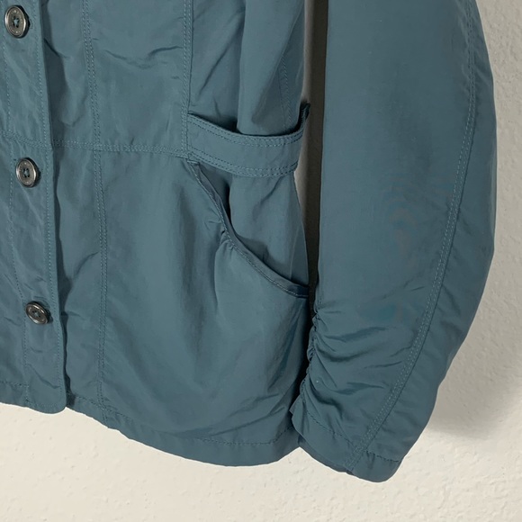 Eddie Bauer Travel Windbreaker Sz M women’s lined blue grey button-up jacket - Picture 6 of 10